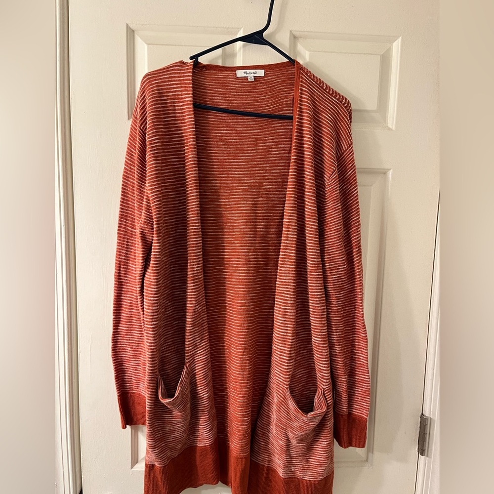 Madewell Rust Striped Open Cardigan